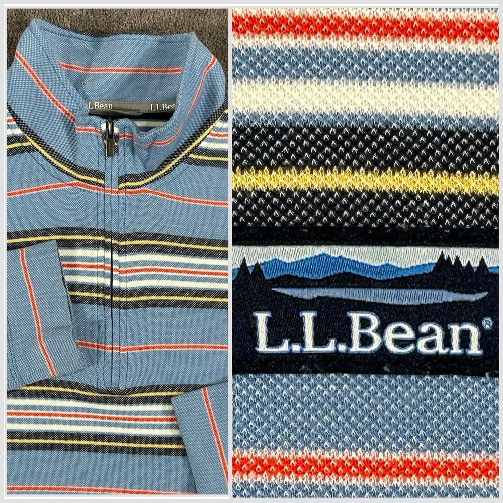 LL Bean Quarter Zip Pullover Men's XL Multicolor‎ Striped Comfort Stretch Pique